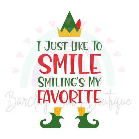 Elf 'I just like to SMILE smiling my Faborite' Onesie, Basic T-shirt, Crew Neck, and Peplum White shirt SUBLIMATION