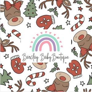 Reindeer bow Fabric INFANT (Preemie, Newborn, 0 /3m to 9/12m) ALL Patterns