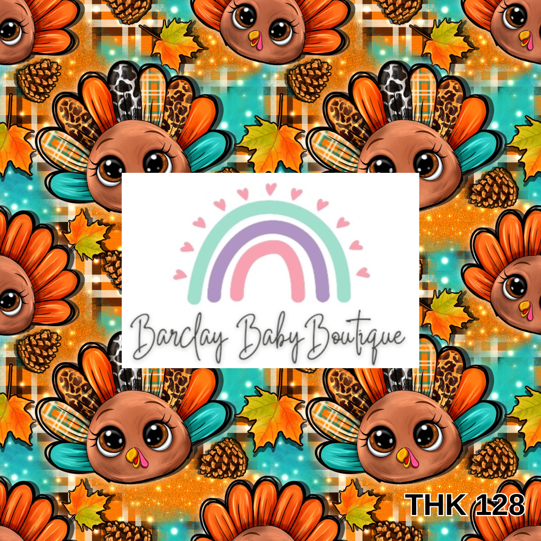 Turkey Teal/Orange Fabric INFANT (Preemie, Newborn, 0 /3m to 9/12m) ALL Patterns