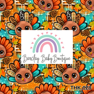 Turkey Teal/Orange Fabric INFANT (Preemie, Newborn, 0 /3m to 9/12m) ALL Patterns