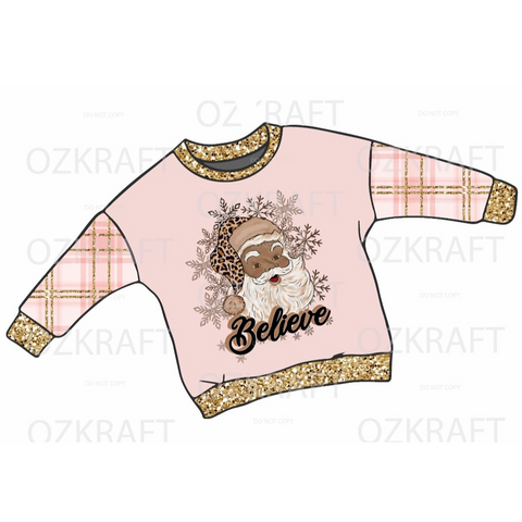 Pink/Gold Plaid Santa Lounge Top with Short or Long Sleeves