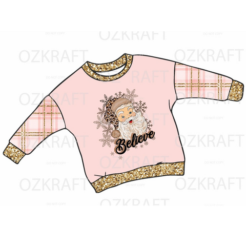 Pink/Gold Plaid Santa Lounge Top with Short or Long Sleeves