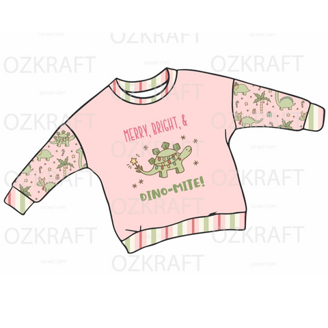 Pink Christmas Dino Lounge Top with Short or Long Sleeves