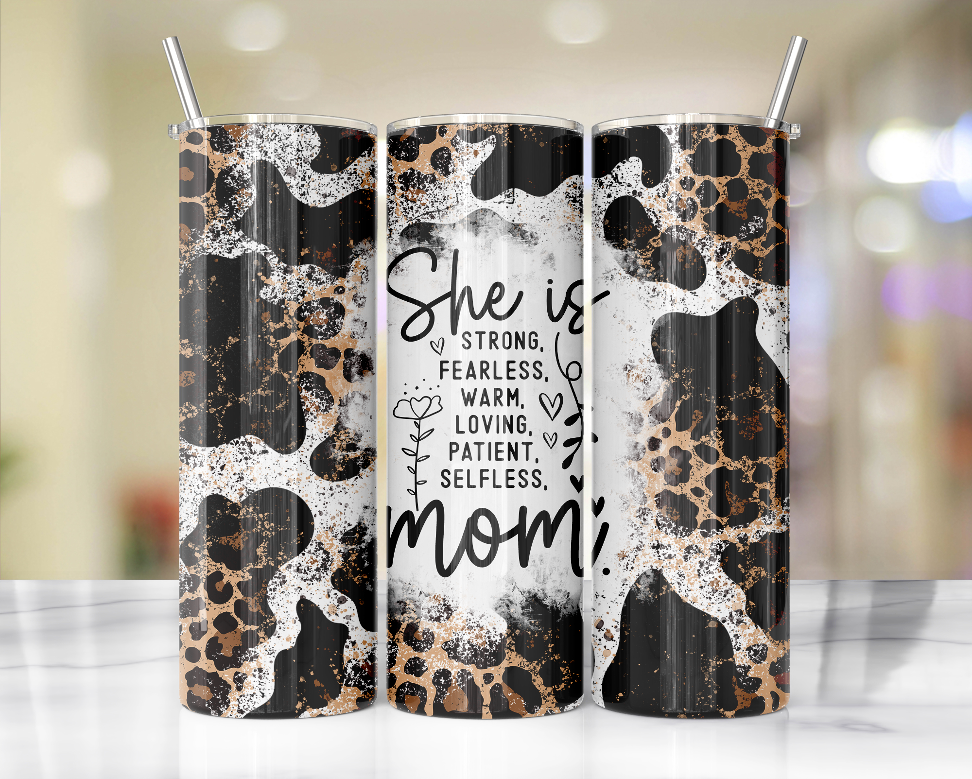 'She is..... Mom' Cow Print Cheetah Tumbler 20oz or 30oz
