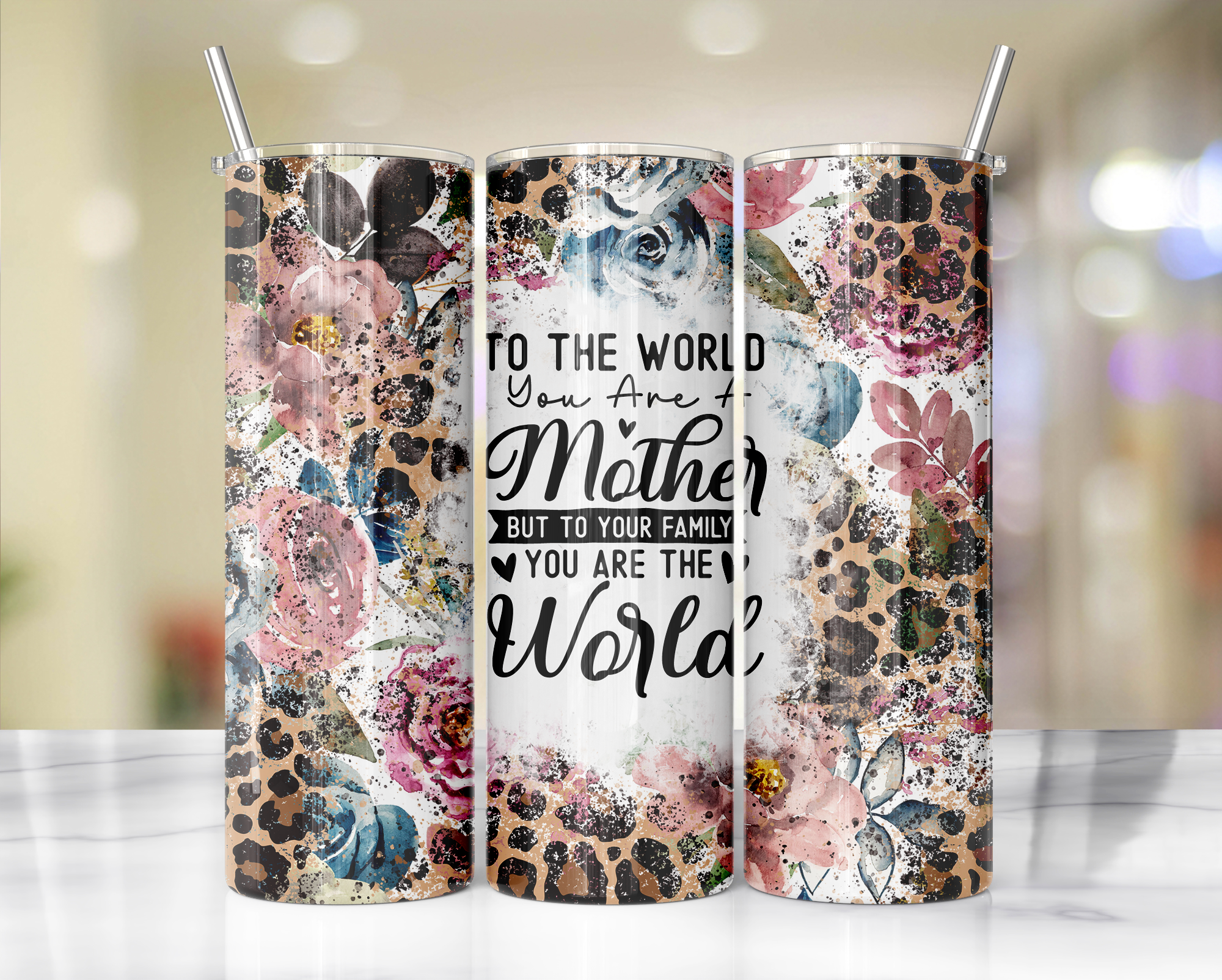 'To the world you are a mother...' Floral Cheetah Tumbler 20oz or 30oz