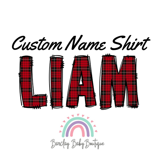 Custom Name Lettering Plaid Onesie, Basic T-shirt, Crew Neck and Peplum White shirt SUBLIMATION