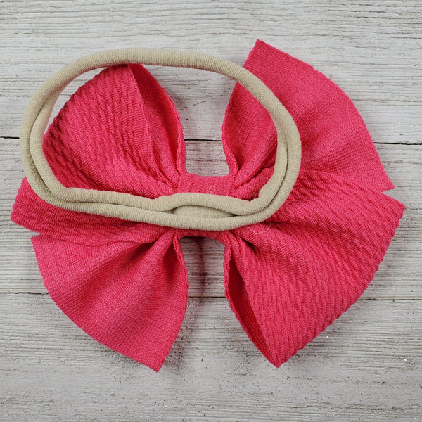 Bow 4.5in Headband or Clip - Bright Pink