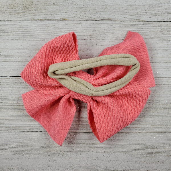 Bow 4.5in Headband or Clip - Coral