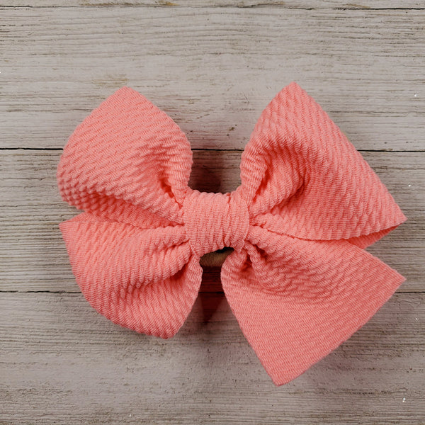 Bow 4.5in Headband or Clip - Light Coral
