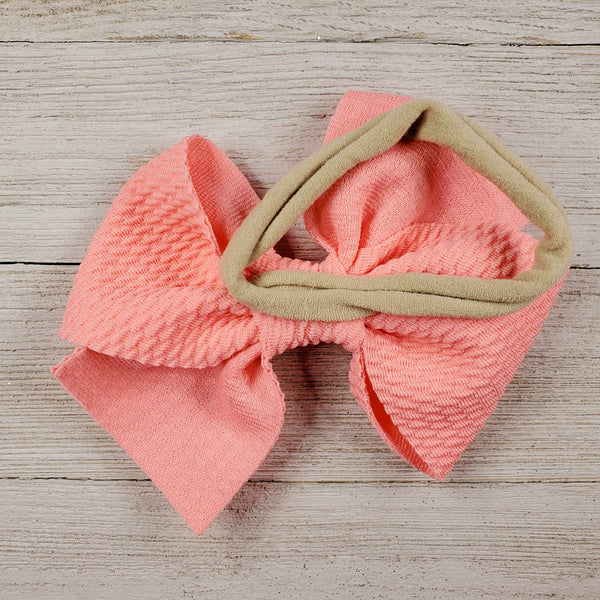 Bow 4.5in Headband or Clip - Light Coral