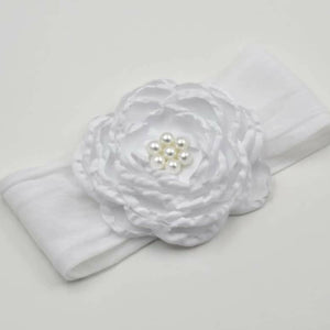 Nylon Headband with Flower - White
