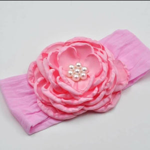 Nylon Headband with Flower - Pink
