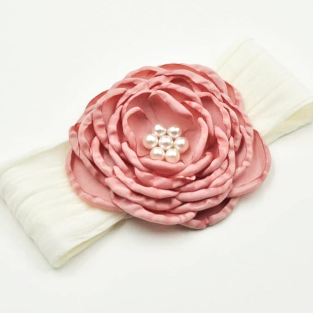 Nylon Headband with Flower - Mauve