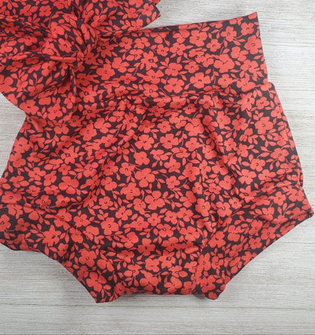 RTS 9/12m Red Floral Bummie