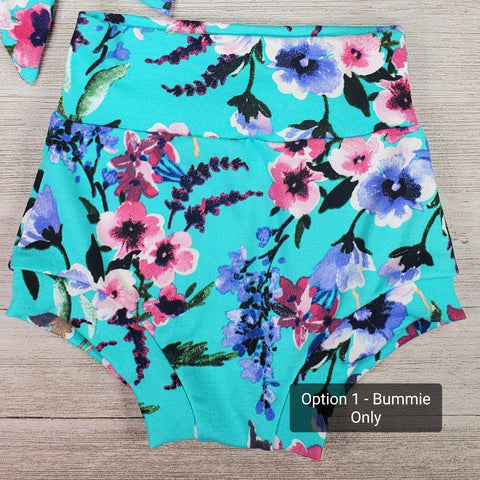 RTS 3/6m Floral Teal Bummie