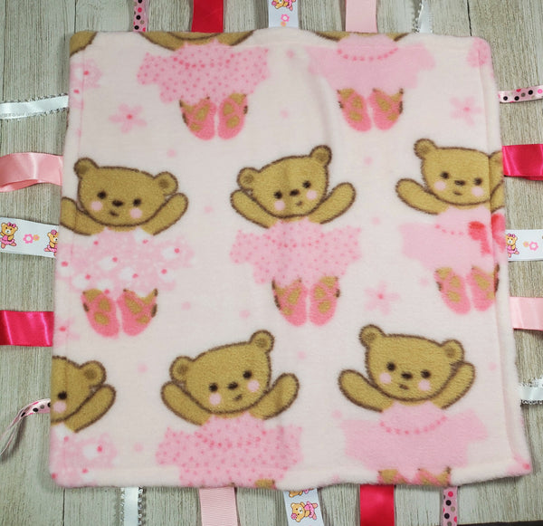 Teddy Bear Ballerina Lovey Tag Blanket