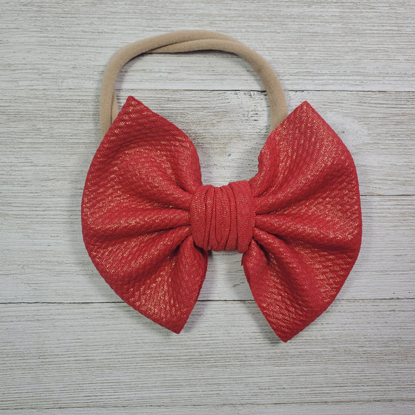 Red Gold Shine 5" bow Clip or Nylon Headband