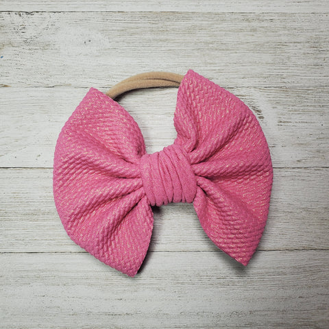 Pink Gold Shine 5" bow Clip or Nylon Headband