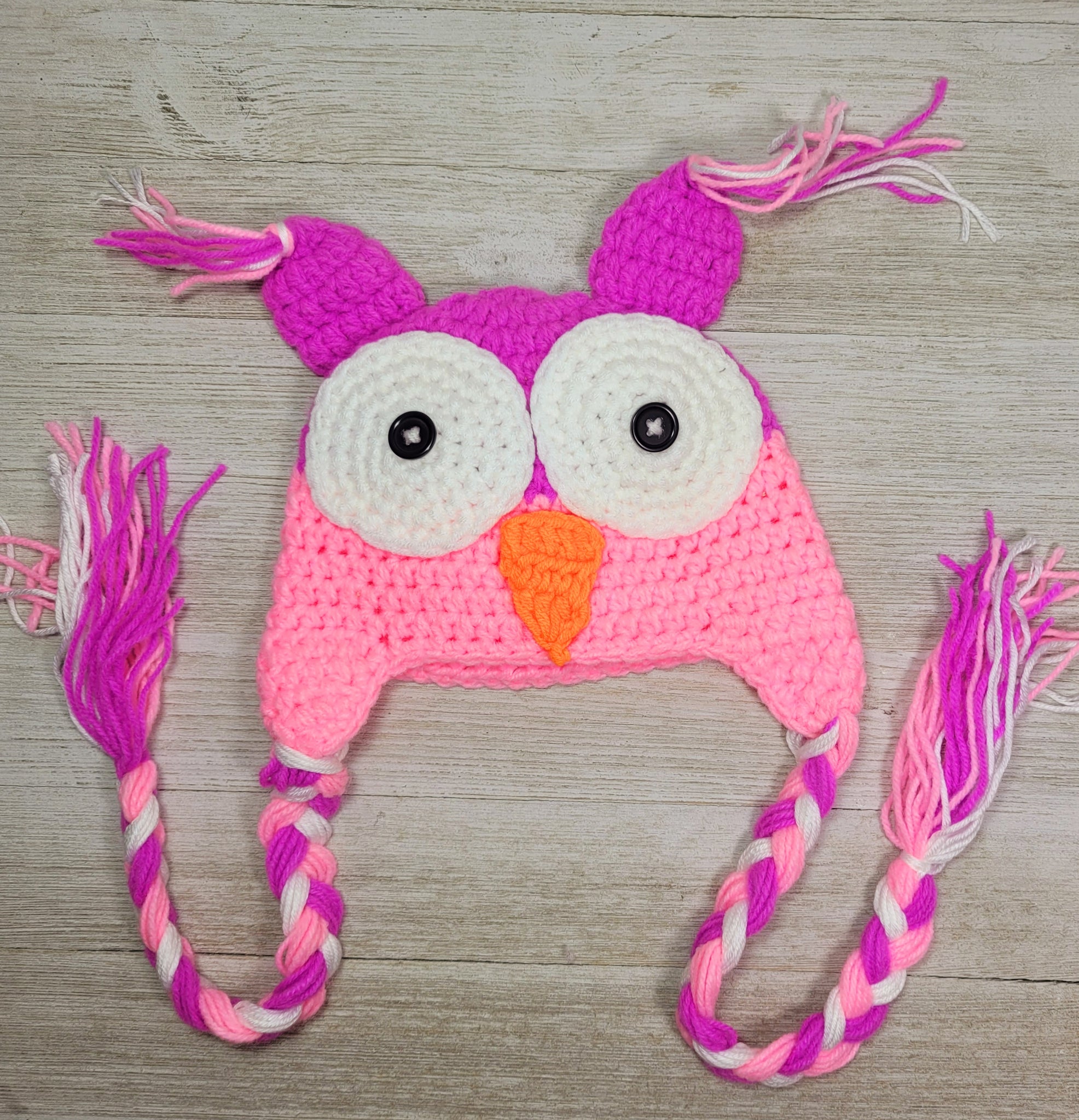 Owl Infant Hat - Pink/Purple 6 month