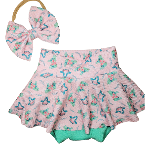 Cow Pink/Green Fabric - Bow, Bummie or Bummie Skirt