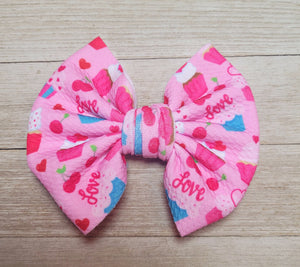 Cupcake Hearts 5 inch bow Headband or Clip