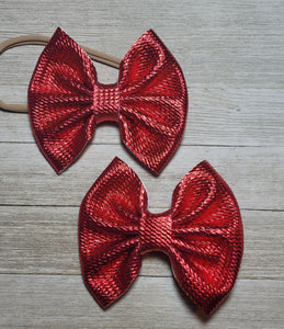 Metallic Red 5 inch bow Headband or Clip