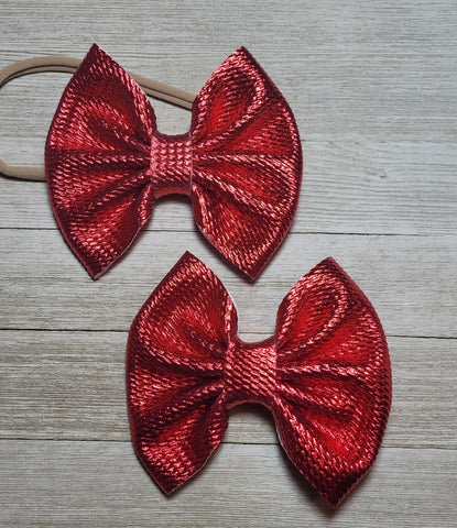 Metallic Red 5 inch bow Headband or Clip