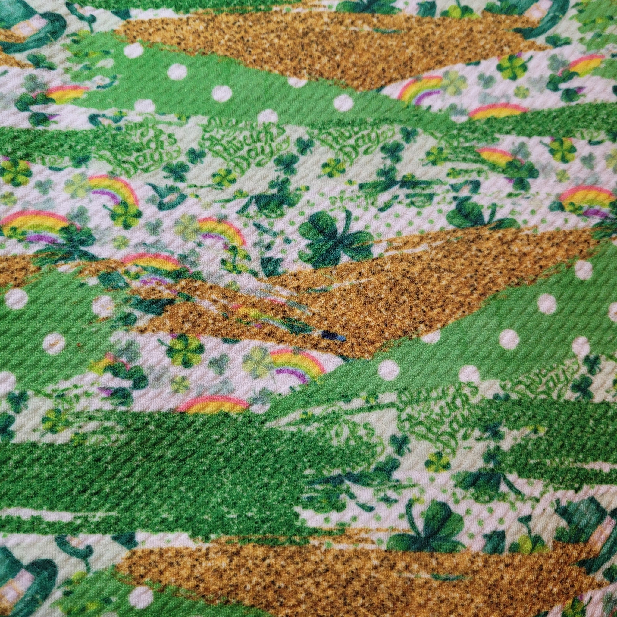 Green/Gold/Rainbows Brushstroke Fabric Bow, Headwrap or Piggies
