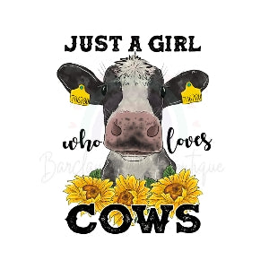 'Just a girl who loves cows' Sunflower Onesie, Basic T-shirt and Peplum shirt SUBLIMATION
