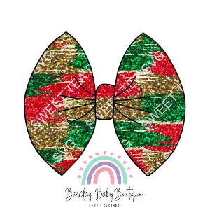 Red/green/gold glitter Brushstrokes Fabric Bow, Headwrap or Piggies