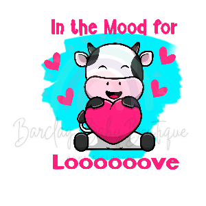 Cow 'In the Mood for Loooooove' Valentine Onesie, Basic T-shirt and Peplum shirt SUBLIMATION