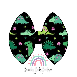 St. Patricks Day Dino girl Fabric Bow, Piggies or Mama Headband