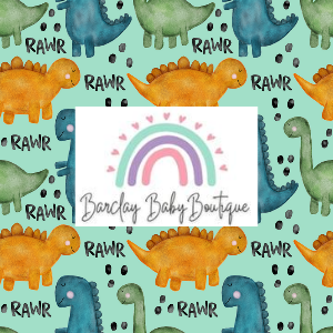 Dino Rawr Blue Green Orange Fabric INFANT (Preemie, Newborn, 0 /3m to 9/12m) ALL Patterns