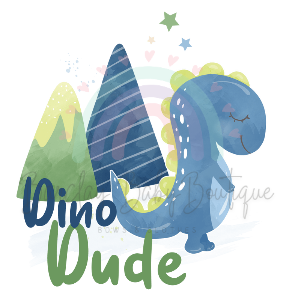 'Dino Dude' Dino Blue Fabric WHITE Onesie, Tank Top, Basic T-shirt and Peplum shirt SUBLIMATION