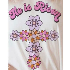 'He is Risen' Floral Cross WHITE Onesie, Tank Top, Basic T-shirt and Peplum shirt SUBLIMATION
