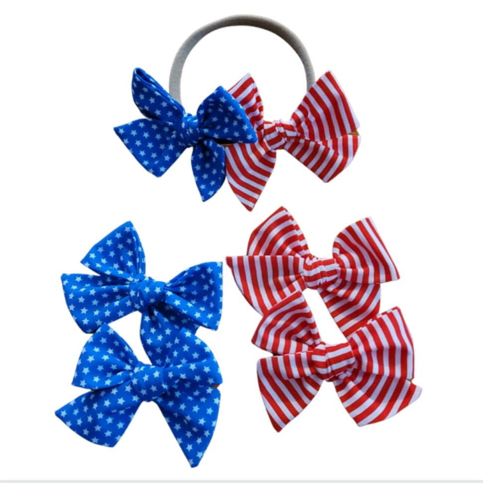 2 bows Red/White & Blue Stars Headband or Clips
