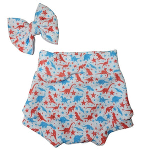 Red and Blue Dino Fabric - Bow, Bummie or Bummie Skirt