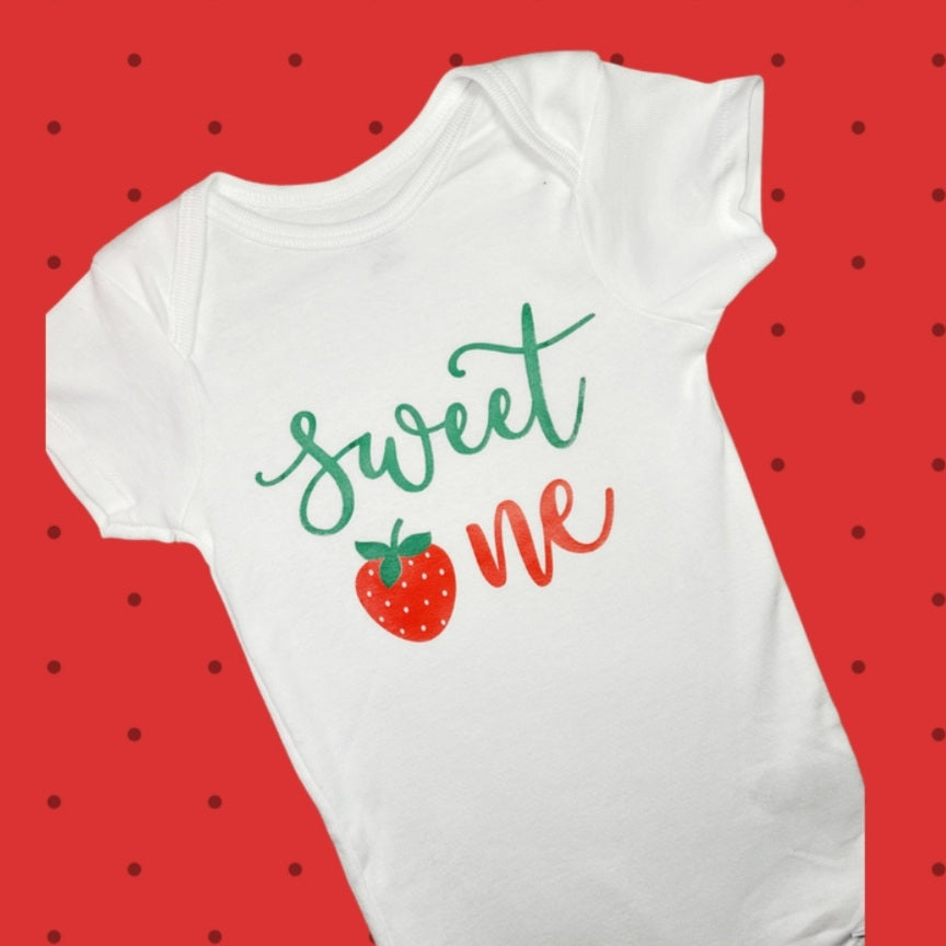 RTS 18m 'Sweet One' Strawberry onesie short sleeve