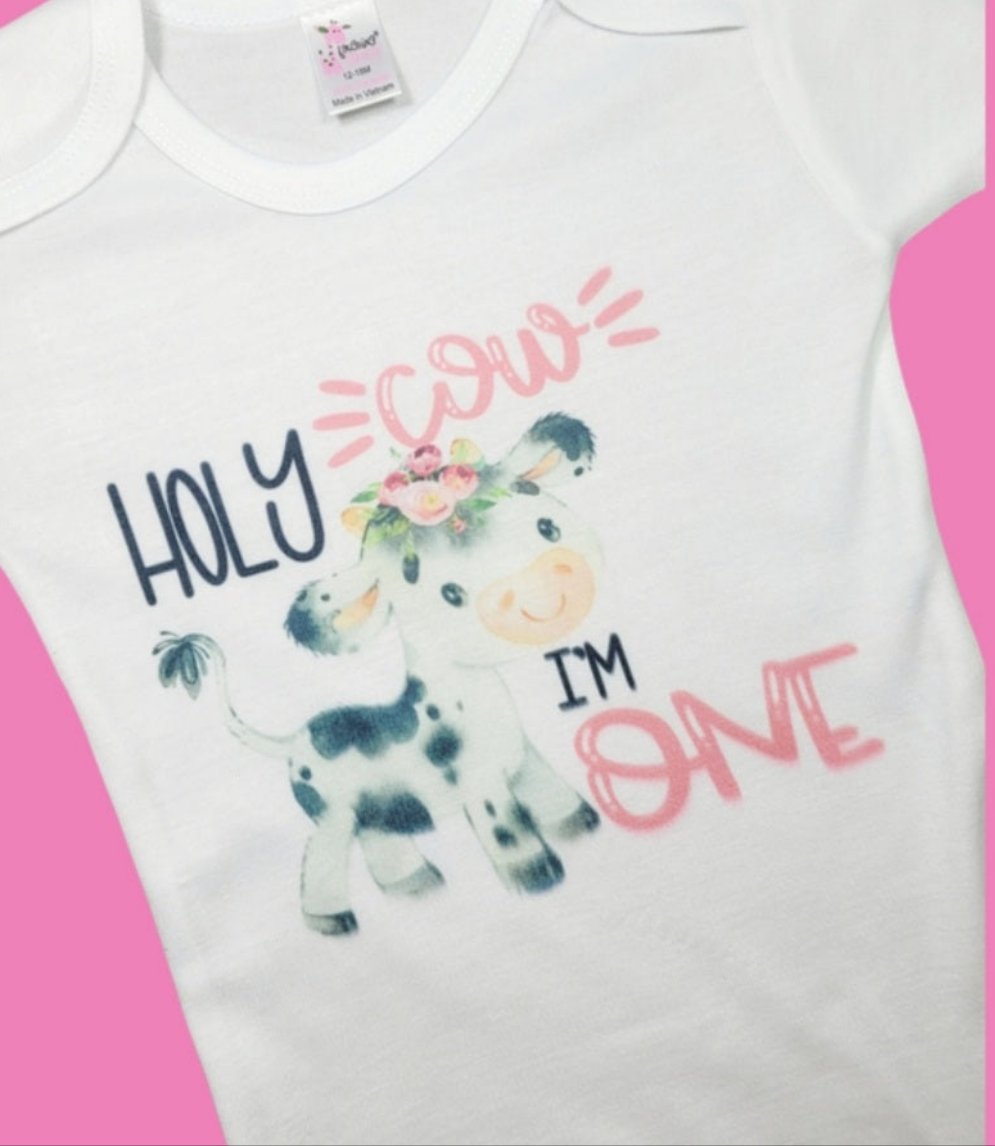 RTS 12/18m 'Holy Cow I'm one' basic t-shirt