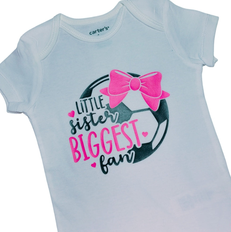 "Little Sister Biggest Fan" Soccer Onesie or Toddler T-shirt