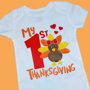 'My 1st Thanksgiving' tutkey white onesie or toddler t-shirt