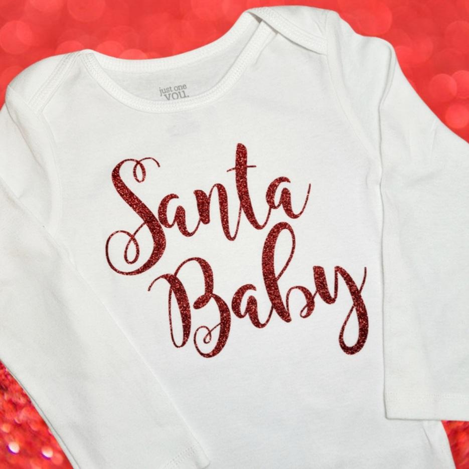 'Santa Baby' Glitter long sleeved onesie - 24m RTS
