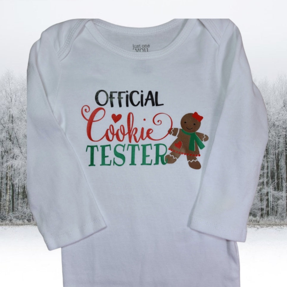 RTS 'Official Cookie Tester' long sleeve 9m, 12m, 18m onesie