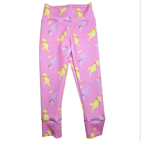 Pink Dinosaur Fabric - Leggings with optional bow
