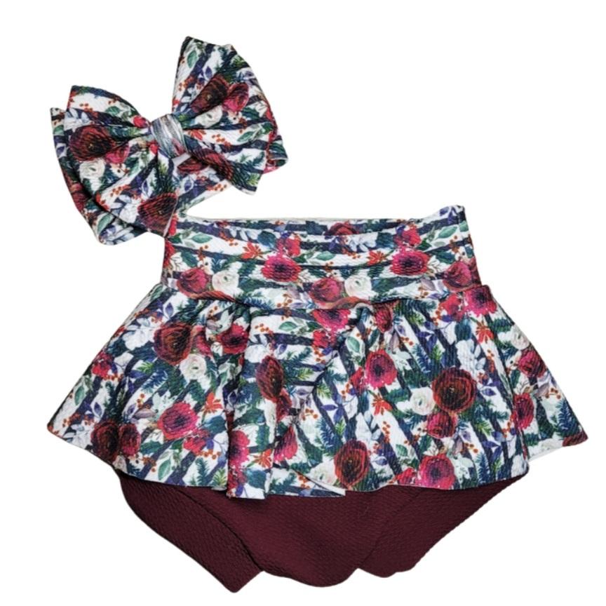 Christmas Floral Fabric Bummie Skirt 2T/3T RTS