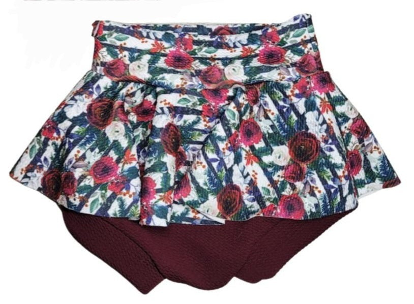 RTS Christmas Flower Fabric Bummie Skirt 2t/3t
