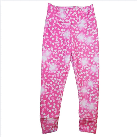 Pink Sparkle Hearts Fabric Leggings 3T