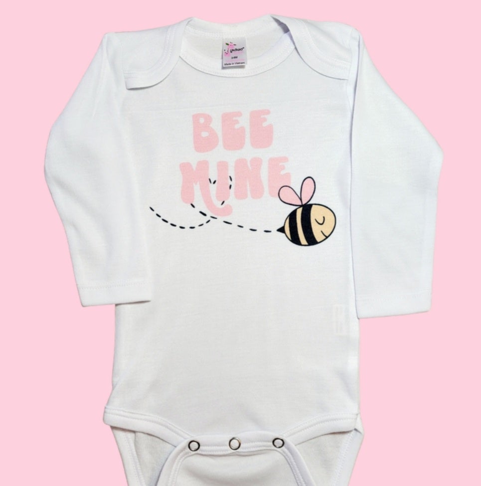 RTS 'Bee Mine' Sublimation 3/6m long sleeve Onesie
