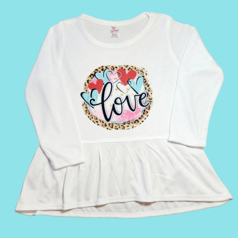 RTS 'Love' Sublimation long sleeve peplum 2t shirt