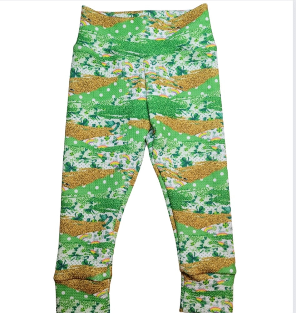 Green/Gold/Rainbows Brushstroke Fabric INFANT (0/3m to 12/18m) Bummie, Bummie Skirt, Shorts, Leggings, or Joggers